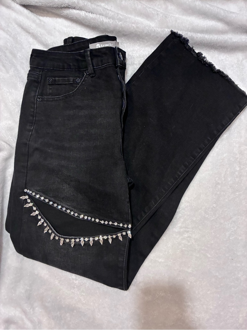 Tractr Black Flare Jeans with Crystal Trim